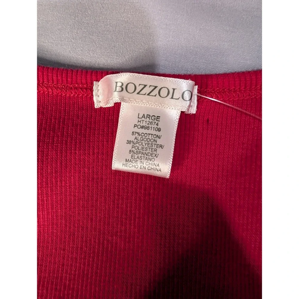 Bozzolo Crop Top Long Sleeve Red Ribbed Square Neck Shirt‎ Size LCotton Blend